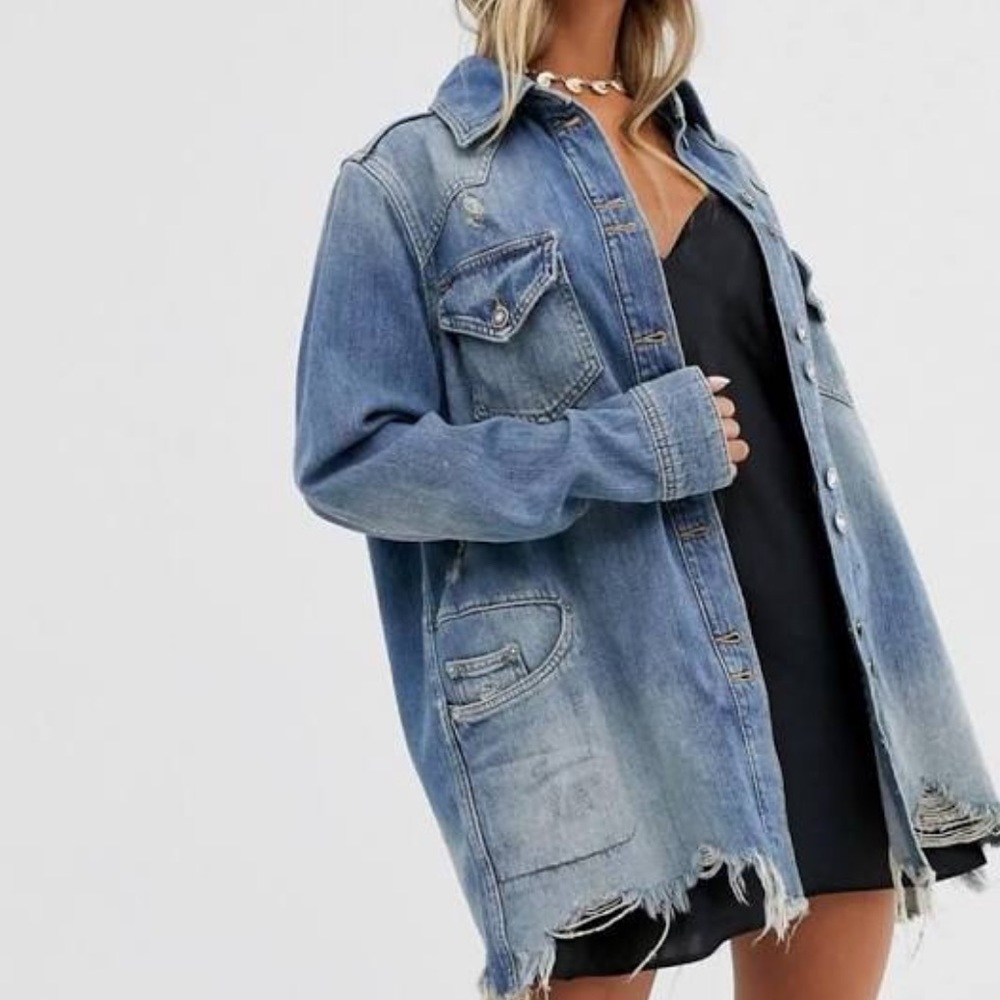 Free People distressed jean jacket size S